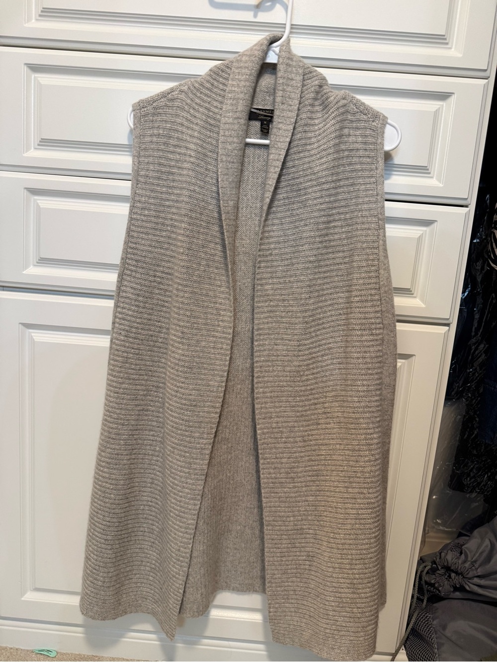 Cashmere Sleeveless Ribbed Open Front Vest - Neutral Taupe